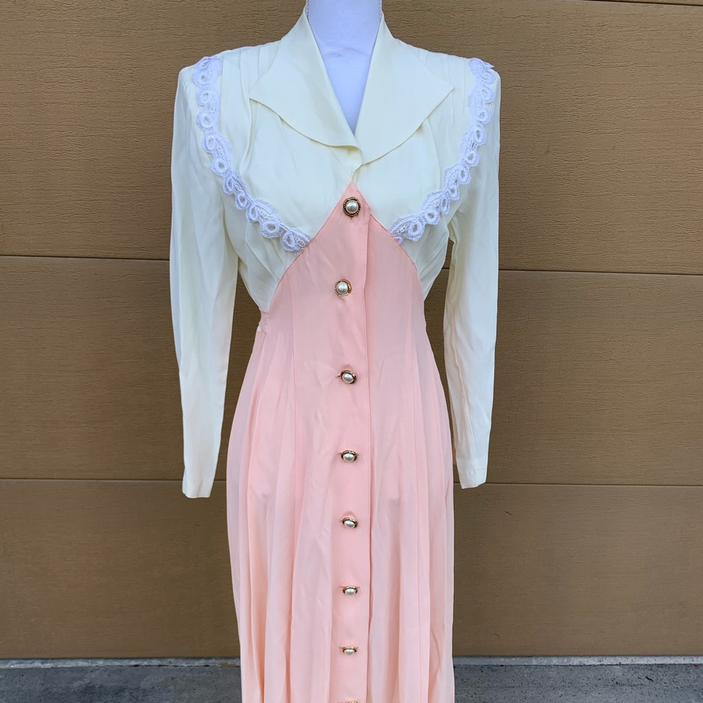 Vtg Brioche California Two Toned Button Down Dress